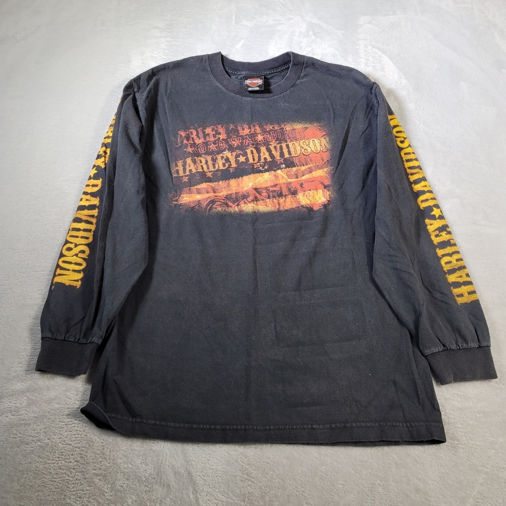 Harley Davidson Long Sleeve Shirt Mens L Black Jamaica Road Warrior Graphic Tee